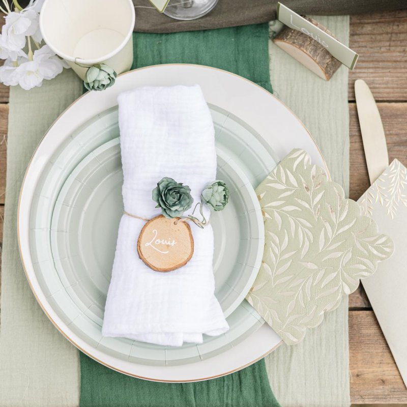 6 Pratos 22,5cm Verde Cinza e Sálvia