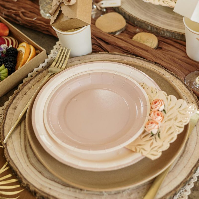 6 Pratos 22,5cm Rosa e Rosa Pó