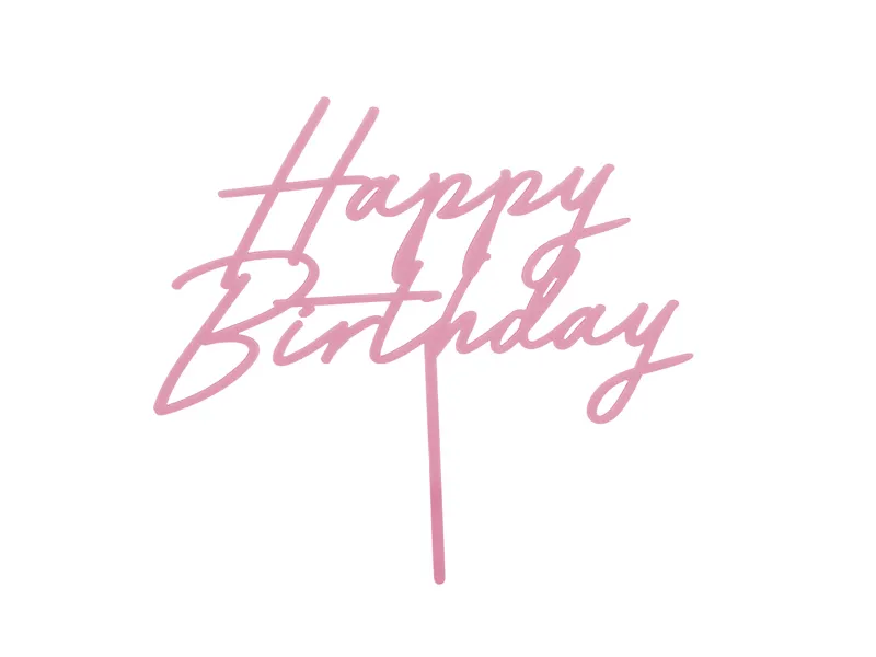 Topo de Bolo Happy Birthday Acrilico 16,5cm Rosa Claro
