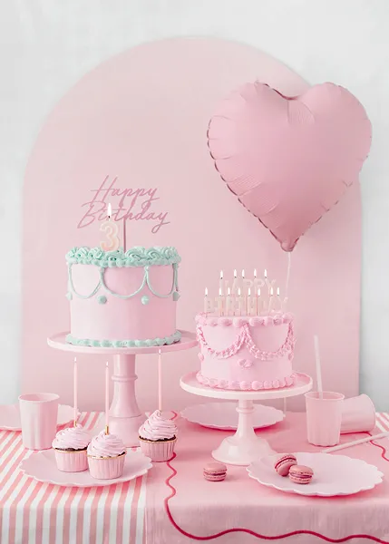 Topo de Bolo Happy Birthday Acrilico 16,5cm Rosa Claro