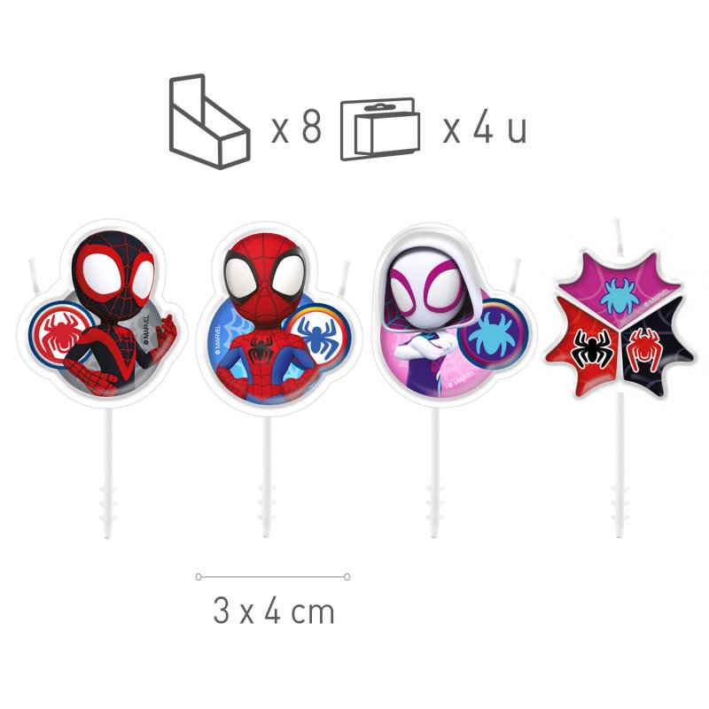 4 Velas de Aniversário 3x4cm Spider-Man (Homem-Aranha) Spidey