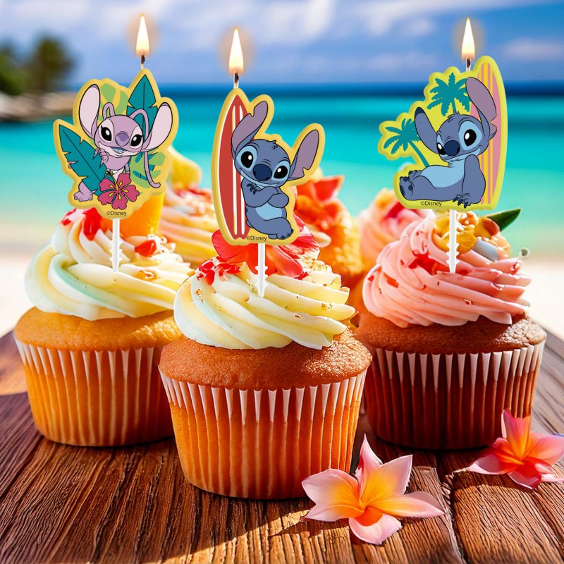 4 Velas de Aniversário 3x4,5cm Stitch & Angel
