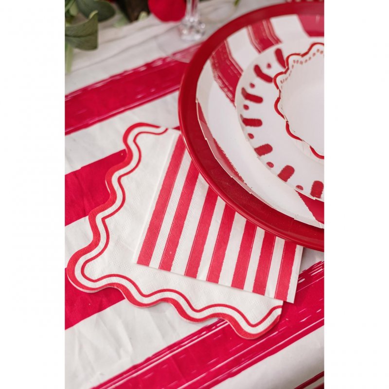 15 Guardanapos 24cm Mix&Match - Riscas Vermelhas