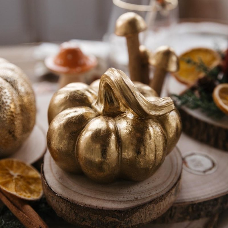Abóbora Resina Dourada Ø10x8,5cm
