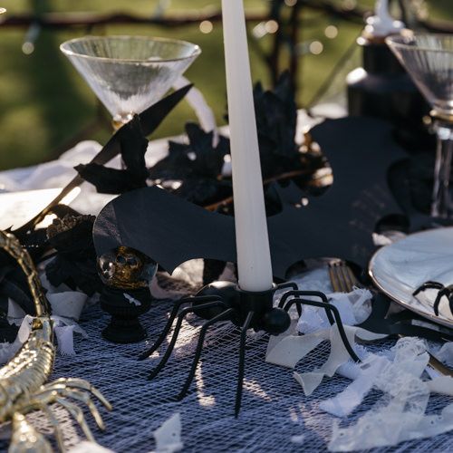 Suporte de Vela Metal Preto 6x15,5x13cm Aranha - Halloween