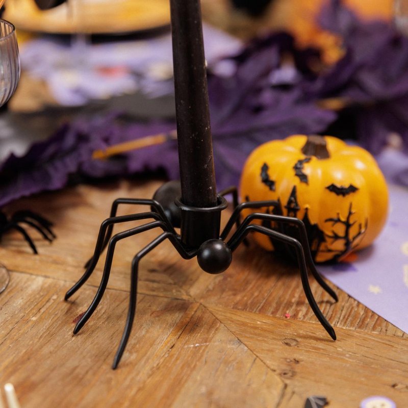 Suporte de Vela Metal Preto 6x15,5x13cm Aranha - Halloween