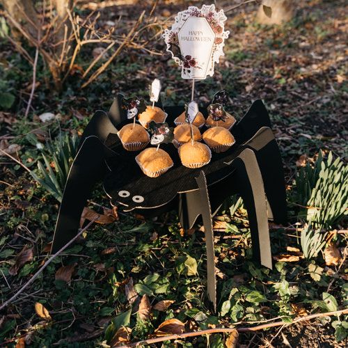 Cupcake Stand Aranha Papel e Veludo Preto 25x50x55cm Halloween