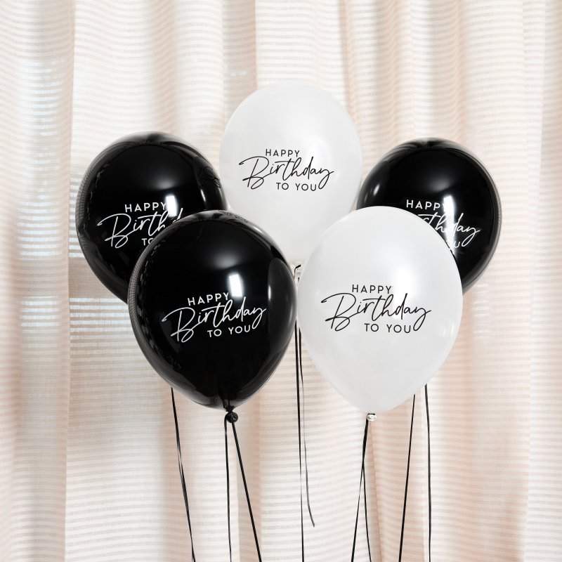 5 Balões Látex 30cm Happy Birthday Pretos