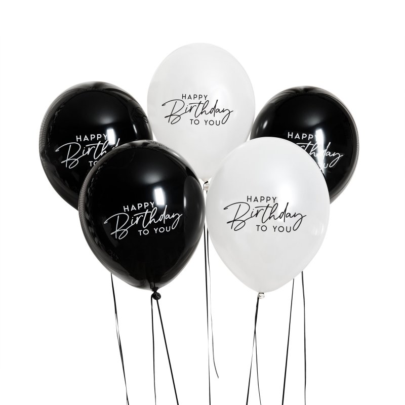 5 Balões Látex 30cm Happy Birthday Pretos