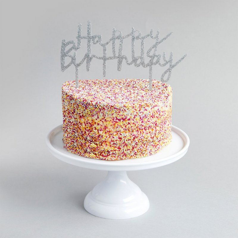 Topo de Bolo Acrílico Happy Birthday Prateado
