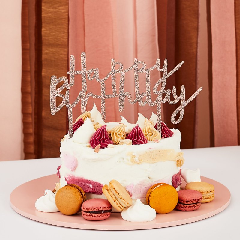 Topo de Bolo Acrílico Happy Birthday Rose Gold
