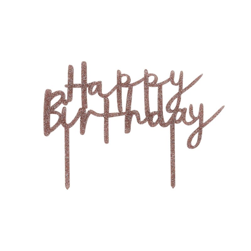 Topo de Bolo Acrílico Happy Birthday Rose Gold