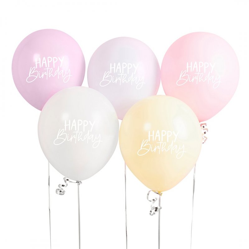 5 Balões Látex 30cm Happy Birthday Pastel