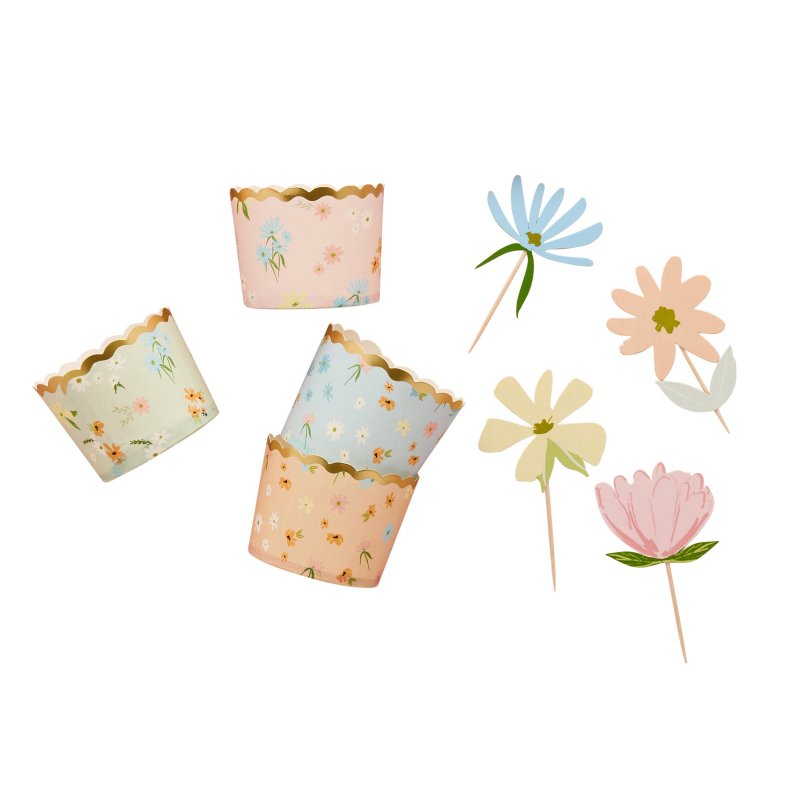 12 Formas de Cupcake & Picks Floral