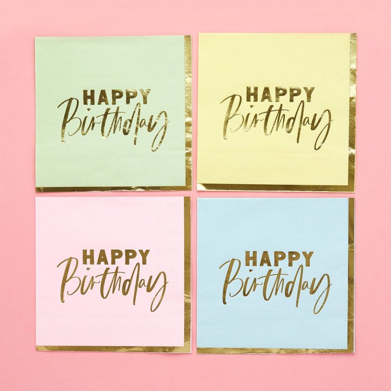 16 Guardanapos 16,5cm Pastel Happy Birthday