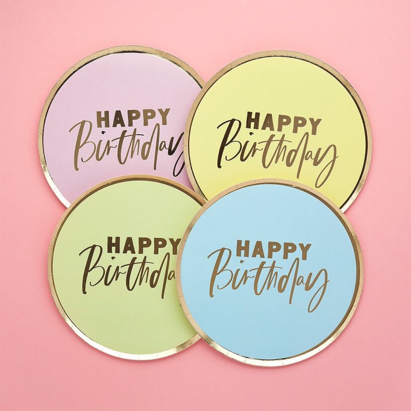 8 Pratos 22,5cm Pastel Happy Birthday