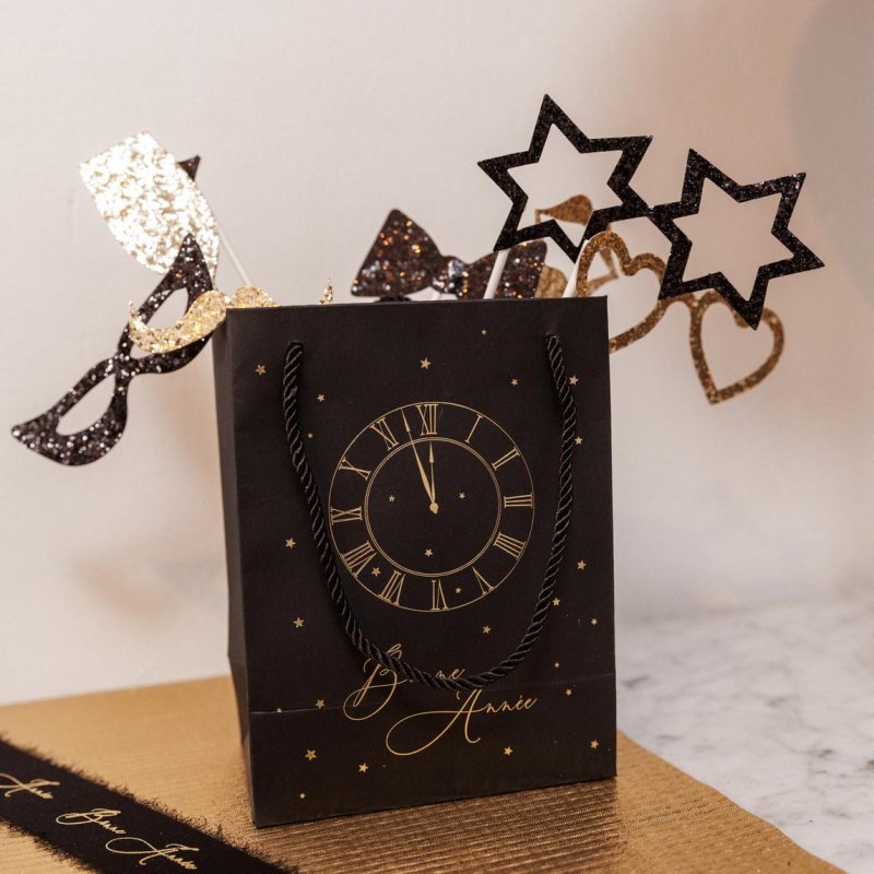 8 Adereços Fotografia (Photo booth) Festa Preto e Dourado Glitter