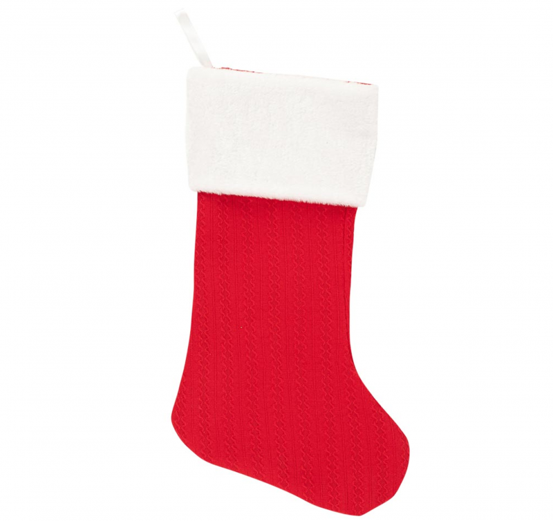 Meia de Natal de Malha 26x45cm Vermelha