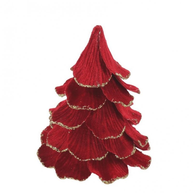 Árvore de Natal Veludo Vermelho e Lantejoulas Douradas 10x12cm