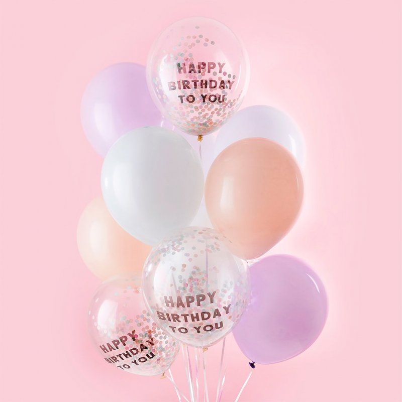 12 Balões Latex 30cm 'Happy Birthday To You' Confettis