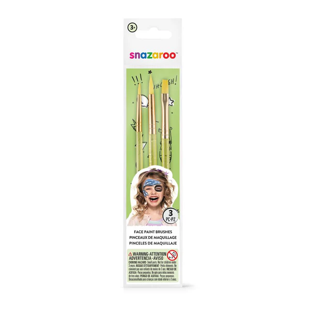 3 Pincéis Pintura Facial Green Starter - Snazaroo