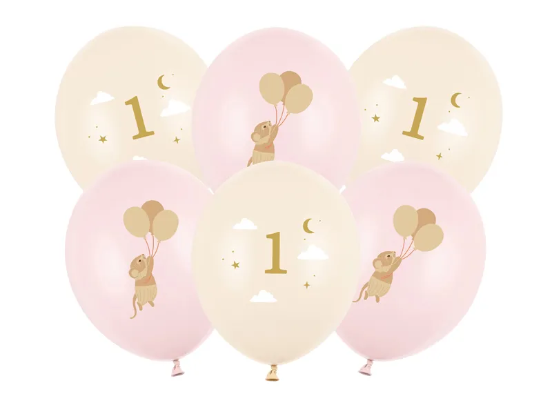 6 Balões Látex 30cm Ratinhos Rosa e Bege