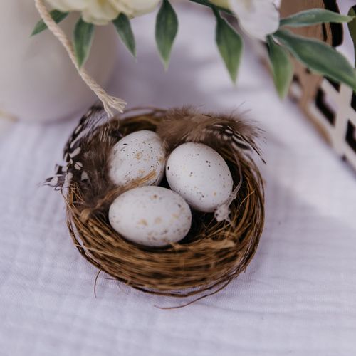 2 Ninhos em Palha com Ovos 2,5x6cm
