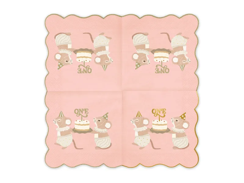 12 Guardanapos 33cm One Mice Rosa