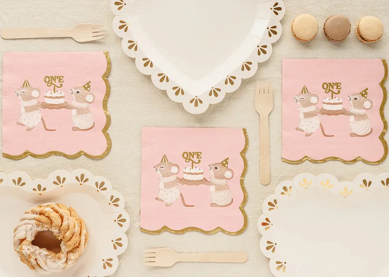 12 Guardanapos 33cm One Mice Rosa