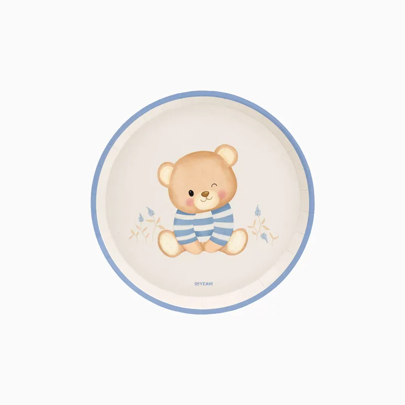 6 Pratos 17cm Urso Baby Nude Azul