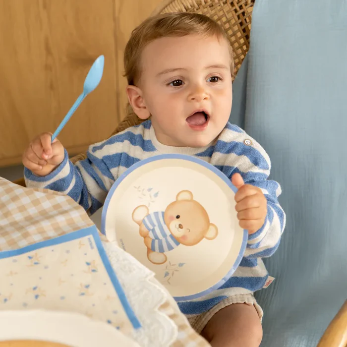 6 Pratos 17cm Urso Baby Nude Azul