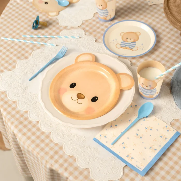 6 Pratos 20,5x22cm Urso Baby Nude Azul