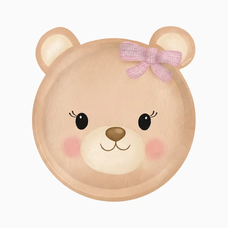 6 Pratos 20,5x22cm Urso Baby Nude Rosa