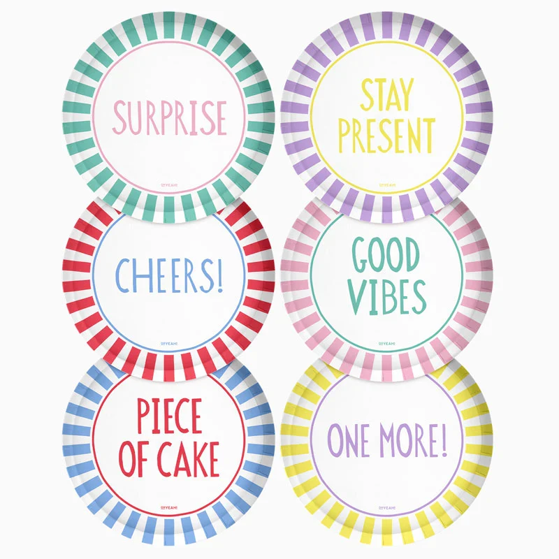 6 Pratos Papel 18cm Happy Vibes