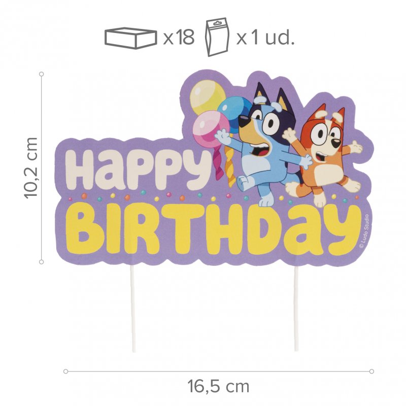 Topo de Bolo 16,5xcm Bluey e Bingo