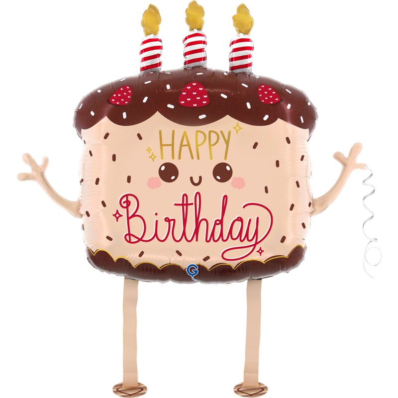 Balão Foil 63x69cm Pet Walker Happy Birthday Bolo de Chocolate