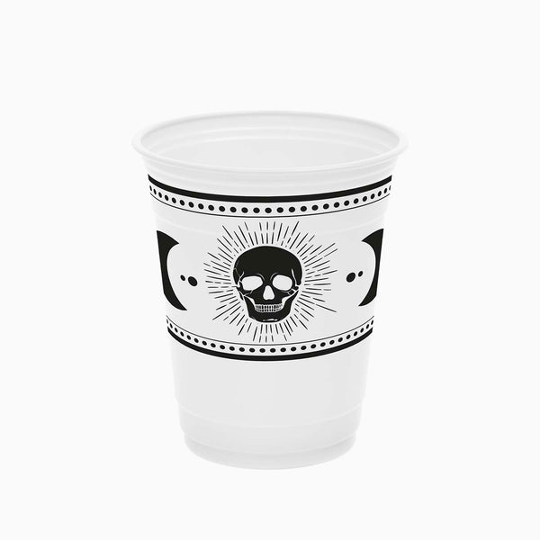 8 Copos Reutilizáveis Plástico Premium 360ml Caveira - Halloween