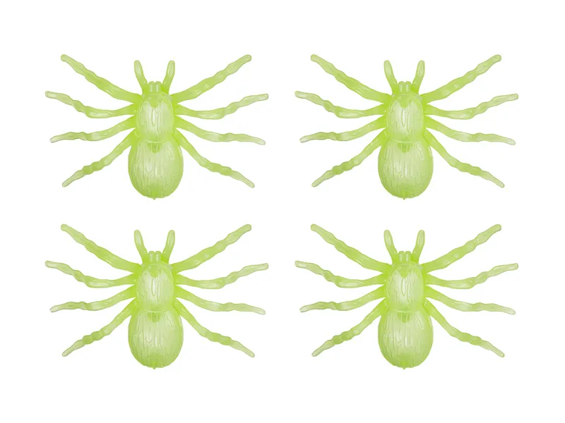 4 Aranhas de plástico 10x6,5cm Brilham no Escuro