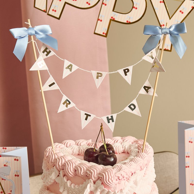 Topo de Bolo Happy Birthday 20cm com Laços