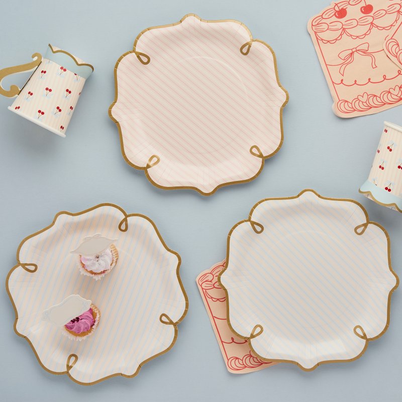 8 Pratos Papel Riscas Pastel - Rococo
