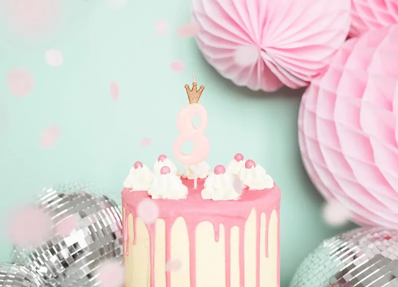 Vela Aniversário nº8 Rosa Claro Coroa