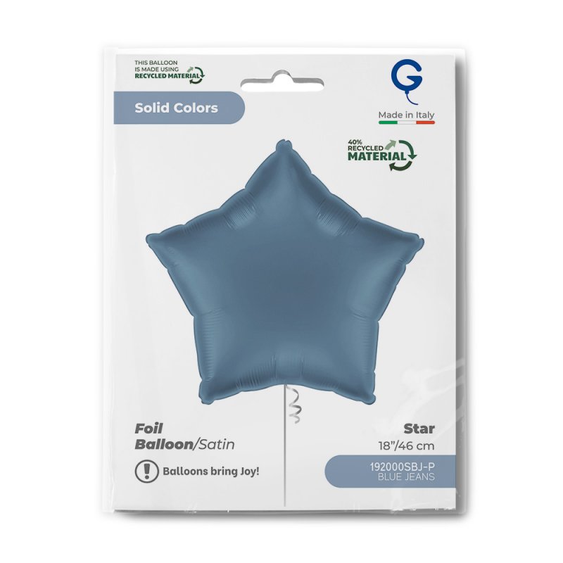 Balão Foil 18'' Estrela Satin Blue Jeans - Azul