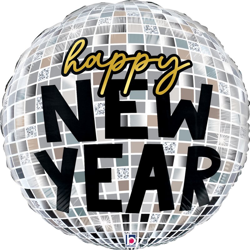 Balão Foil 61x62x39cm Redondo Happy New Year Bola de Espelhos