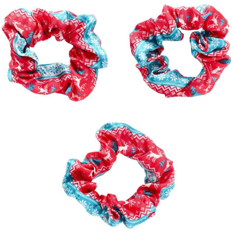 3 Elásticos de Cabelo Natal Xadrez Vermelho e Azul
