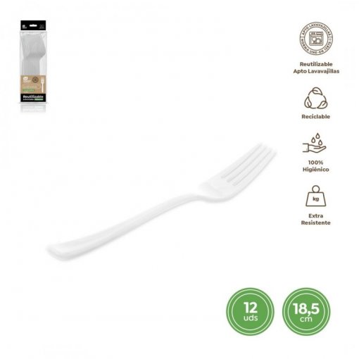 12 Garfos Plástico 18,5cm Branco