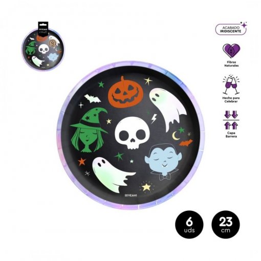 6 Pratos 23cm Doçura ou Travessura Iridescente - Halloween