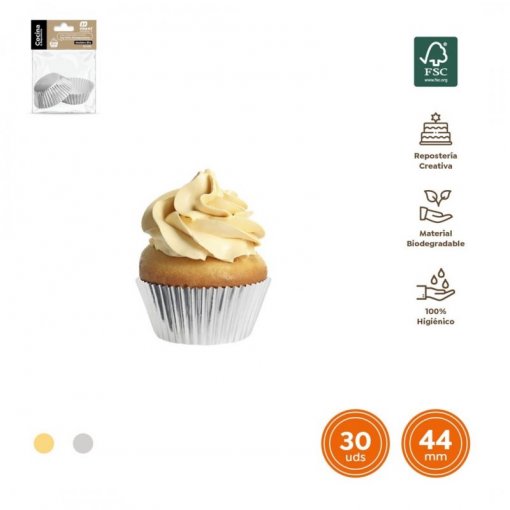 30 Formas de Cupcake 4,4x2,8cm Dourado e Prateado Metalizado