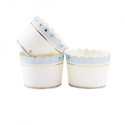 20 Baking Cups Branco & Azul Claro & Dourado 5x4,5cm