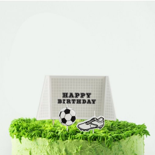 Topo de Bolo Baliza + 2 Velas de Aniversário Futebol