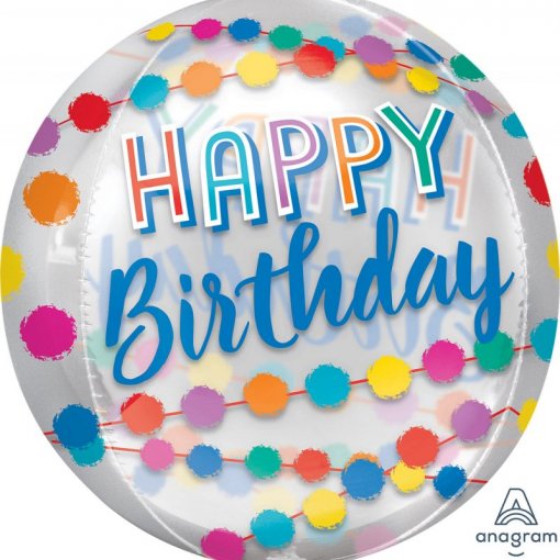 Balão Foil Orbz 38x40cm Clear Happy Birthday Rainbow Puffs